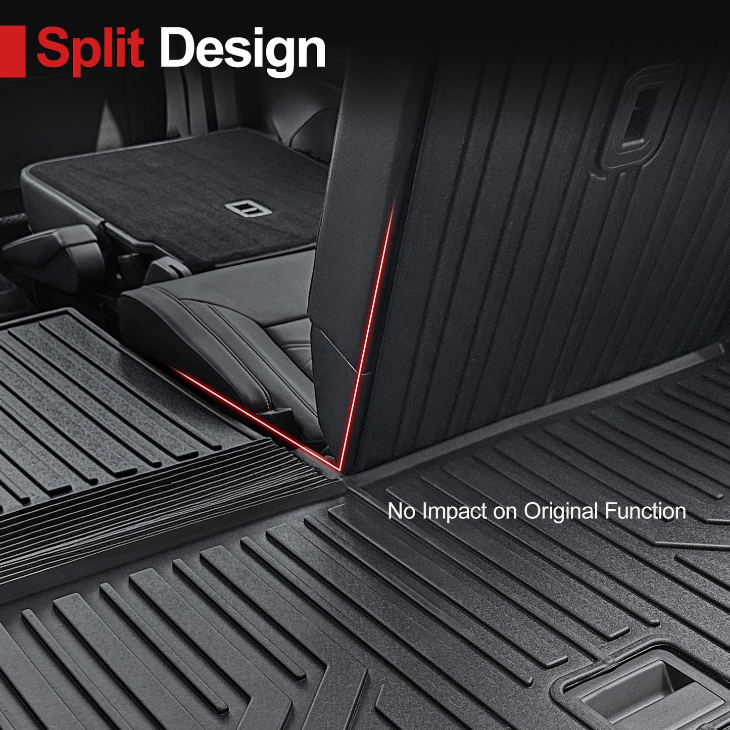 HOUCLEMIC Floor Mats for 2018-2024 2025 Volkswagen Atlas 7 Passenger Bench Seating (Not for Cross Sport)-All Weather TPE Cargo Mat with Backrest Mats for 2025 VW Atlas Car Accessories