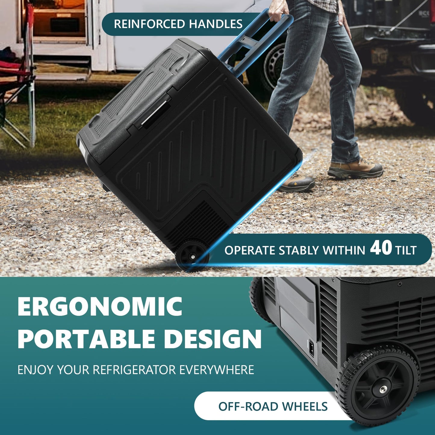 EUHOMY 12 Volt Refrigerator, 49QT Dual Zone Car Refrigerator, Electric Cooler 12/24V DC & 100-240V AC, Car Fridge -4℉~68℉, Portable Freezer with Wheels for Camping, Truck, Travel