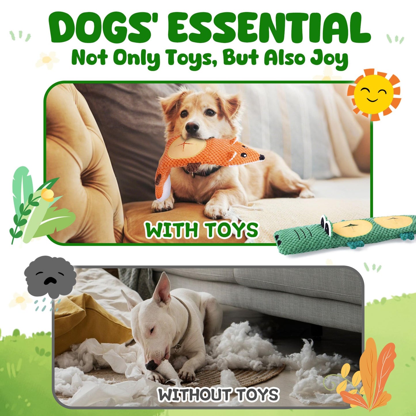 XIUGOAL Dog Toys for Aggressive Chewers, 2 Pack No Stuffing Interactive Dog Toys for Boredom and Teething, Squeaky Chew Toy for Small, Medium Breed to Keep Them Busy