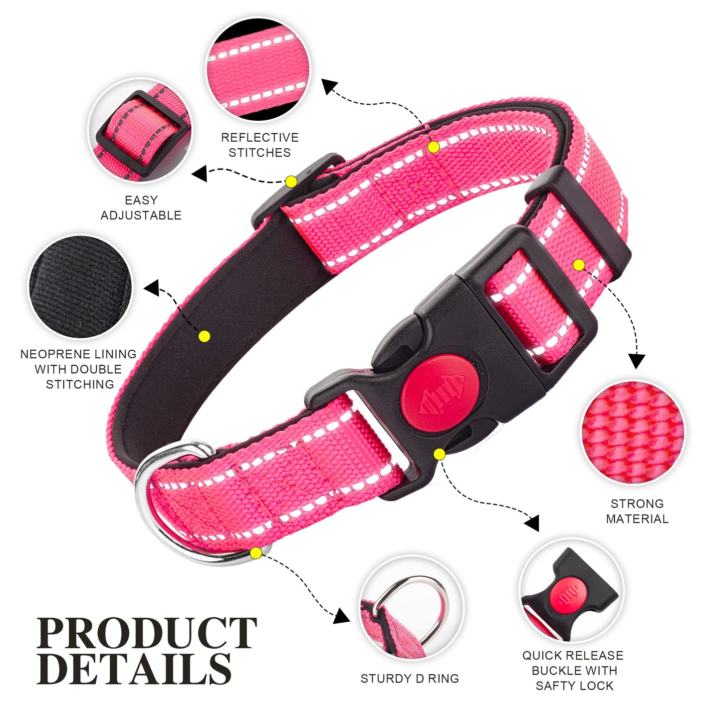 2 Pack Reflective Dog Collars for Medium Large and Small Breed Dogs Male Female,Padded Soft Durable Nylon Neoprene Collar for Puppy Dogs Girl Boy with Quick Release Safety Buckle,Pink,Blue,M