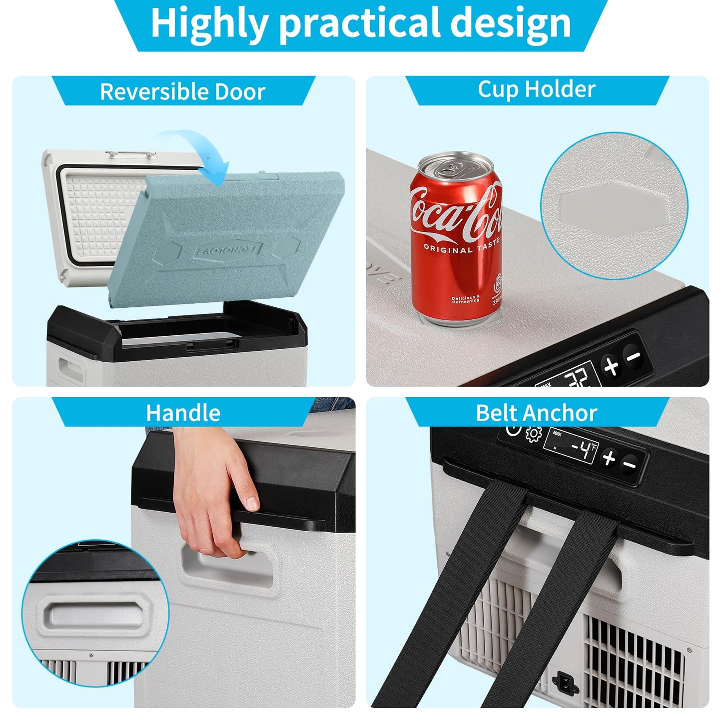 12V Car Refrigerator, 32QT Portable Freezer Compressor Cooler with Reversible Door, 100–240V AC / 12V / 24V DC Powered, for Truck Van RV Camper SUV Travel Camping Road Trips Tailgating,-4℉-50℉