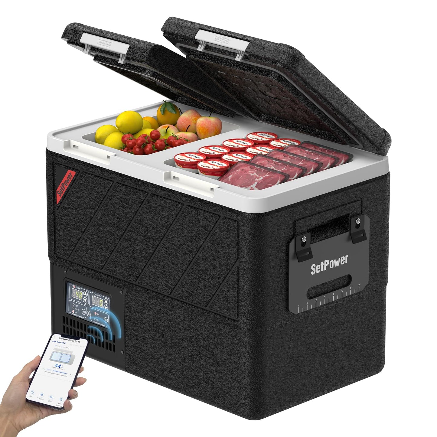 Setpower DT45 Car Refrigerator with APP Control, 48QT(45L) Electric Cooler Dual Zone Fridge Freezer, 12V Refrigerator Portable Freezer for Camping, Travel, Road Trip