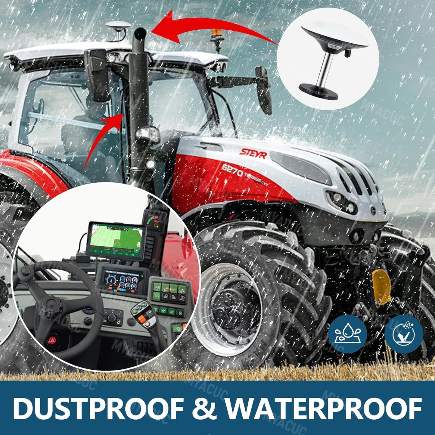 MYACUC Tractor GPS Navigator for Precision Agriculture, 7" Touch Screen GNSS Agricultural Navigator Suitable for Spraying Plowing and Sowing Automatic Positioning Farming GPS