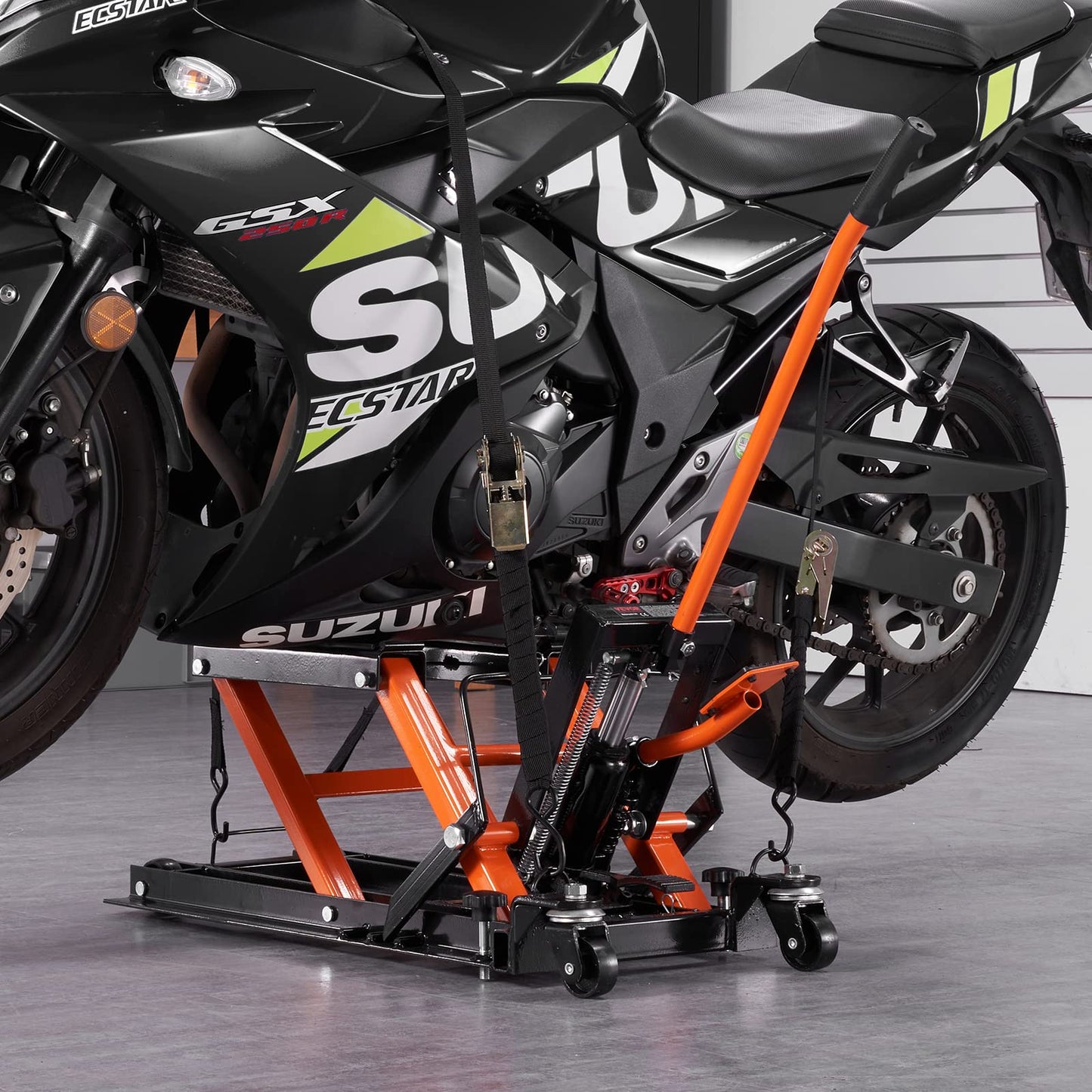 VEVOR Hydraulic Motorcycle Lift Jack 1500 LBS Capacity ATV Scissor Lift Jack Portable Motorcycle Lift Table with 4 Wheels Hydraulic Foot-Operated Hoist Stand for Motorcycle ATV UTV Powersports