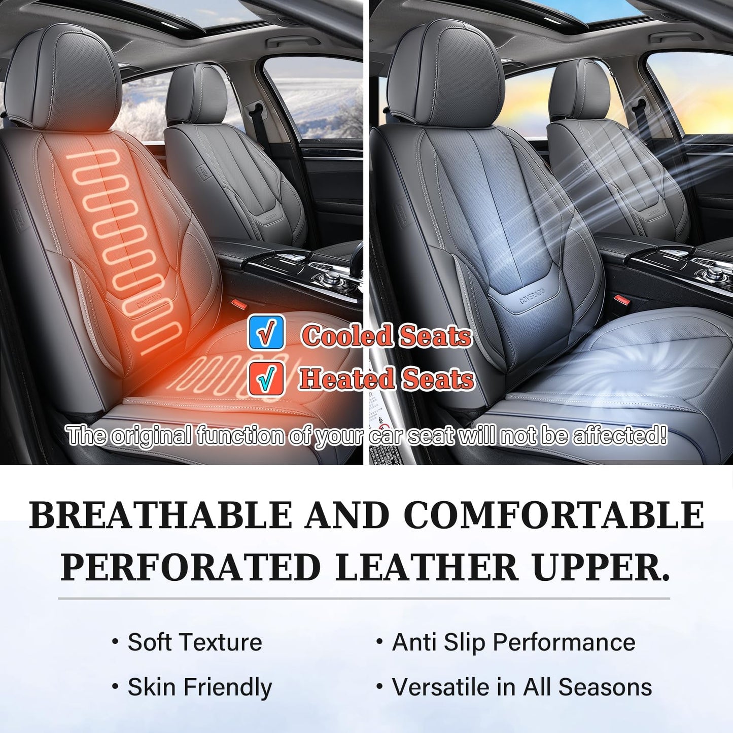 Coverado Seat Covers, Car Seat Covers Front Seats, Car Seat Cover, Car Seat Protector Waterproof, Car Seat Cushion Nappa Leather, Gray Seat Covers Carseat Cover Universal Fit for Most Cars