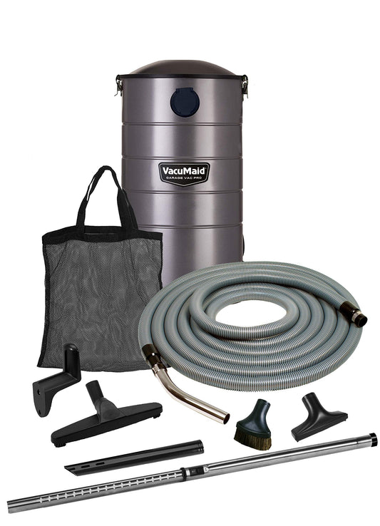 VacuMaid GV30PRO Wall Mounted Garage and Car Shop Vacuum Cleaner with 30 ft. Hose, Tools, and 7 Gallon Bag