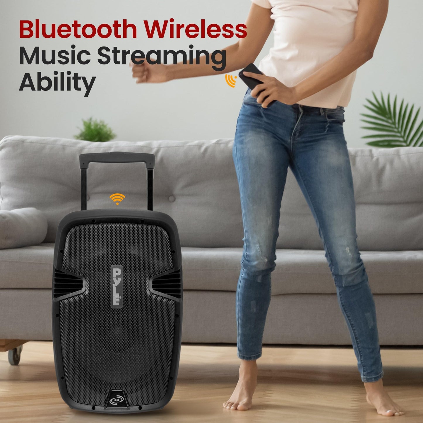 Pyle PPHP1299WU.5 Karaoke Portable PA Speaker System - 1000W Active Powered Wireless Bluetooth Compatible, Outdoor Speaker, Wheels, USB MP3 RCA, 2 UHF Microphone, Remote, Black