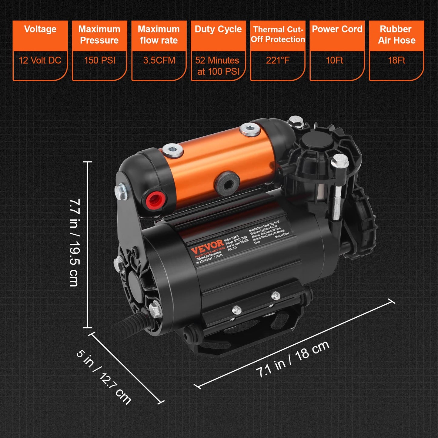 VEVOR Onboard Air Compressor Kit 150PSI Offroad Air Compressor Portable Tire Inflator Heavy Duty 3.5CFM Air Pump for Jeep SUV 4x4 Vehicle Compatibility with Air tools, Air horns, Lockers