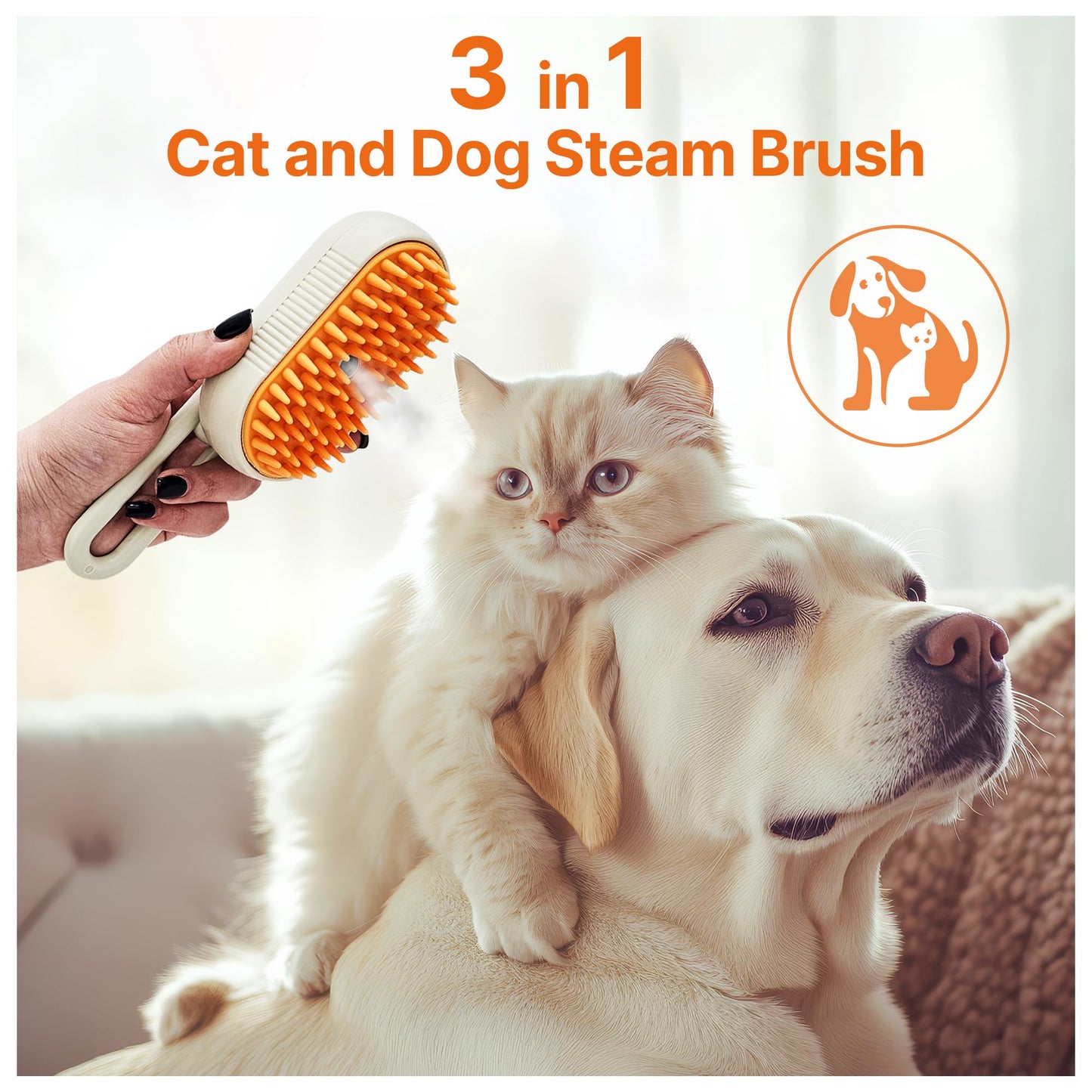 PETOMET 4 in 1 Cat steam brush, steam brush for dogs, rabbits., Pet spray comb for shedding and grooming, Gentle Technology, Easy-to-Clean, massage, Grooming Washable, useful for shedding