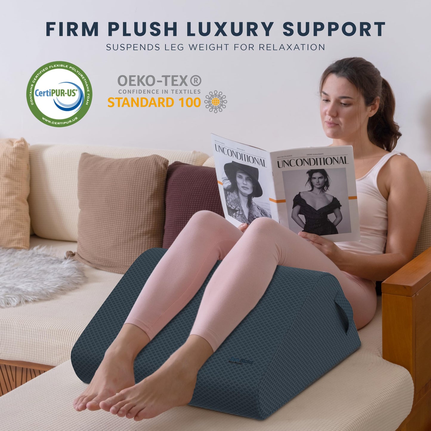 Zen Bloks Patented Leg Elevation Wedge Lift Pillow Foam 10"- for Ergonomic Back Pain Relief - Knee Pillow for Leg Pain - Post Surgery/Workout Recovery, Firm Support, Height Range 5'7"-5'11" (Gray)