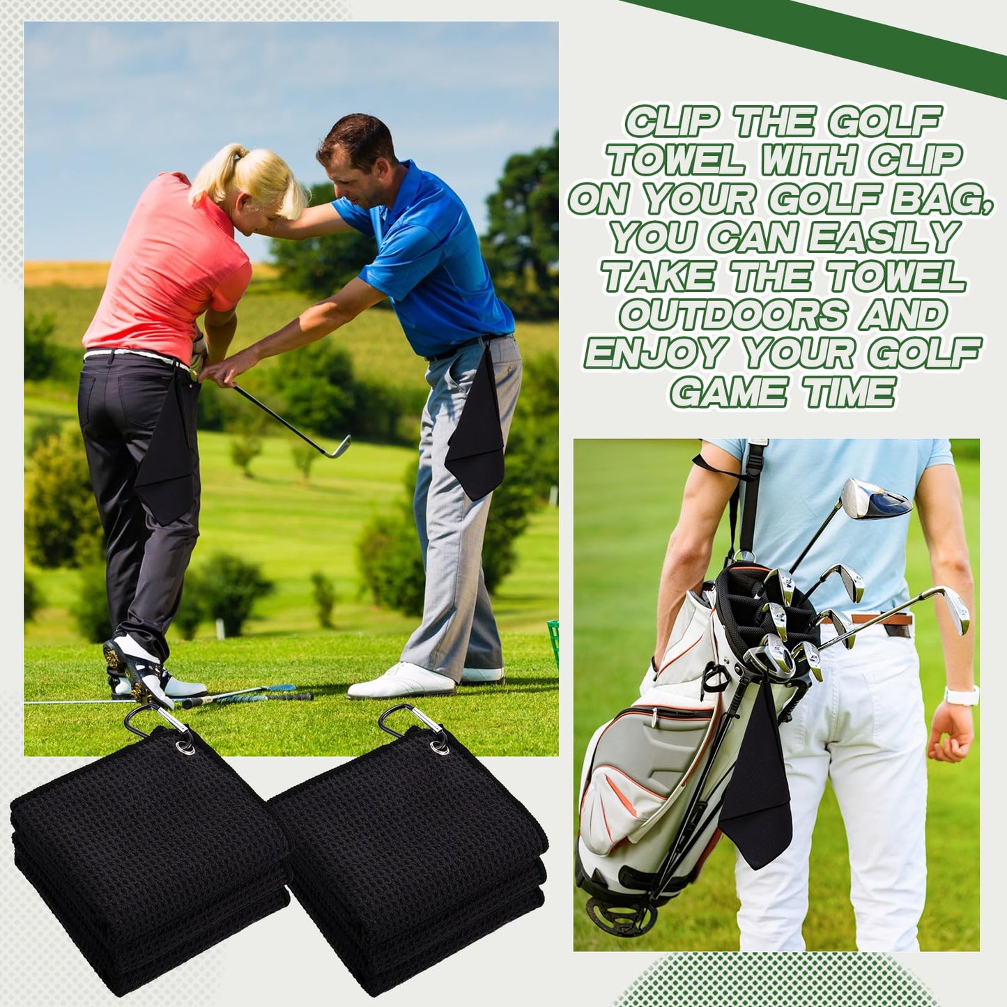 Batiyeer Golf Towels Bulk for Bags 16'' x 16'' Microfiber Waffle Pattern Golf Towel with Clipfor Mini Tournament, Club, Yoga, Fitness(Black,100 Pcs)