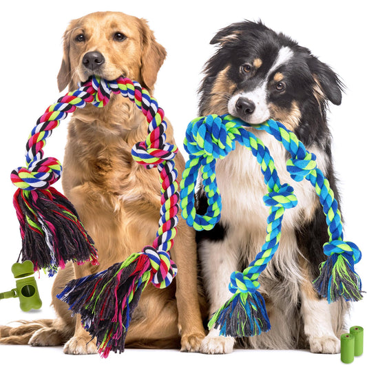 Eefitoys Heavy Duty Dog Rope Toys for Aggressive Chewers, Tough Tug of War Dog Toys for Large, Medium & Small Dogs – 5 Pack Including 2 Ropes & 3 Supplies