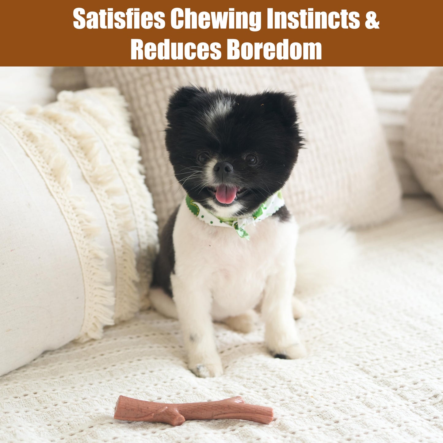 SPOT Bam-Bones Plus Branch -Bamboo Fiber & Nylon, Durable Long Lasting Dog Chew for Aggressive Chewers – Great Toy for Adult Dogs & Teething Puppies Under 60lbs, Non-Splintering, 5.75in, Beef Flavor