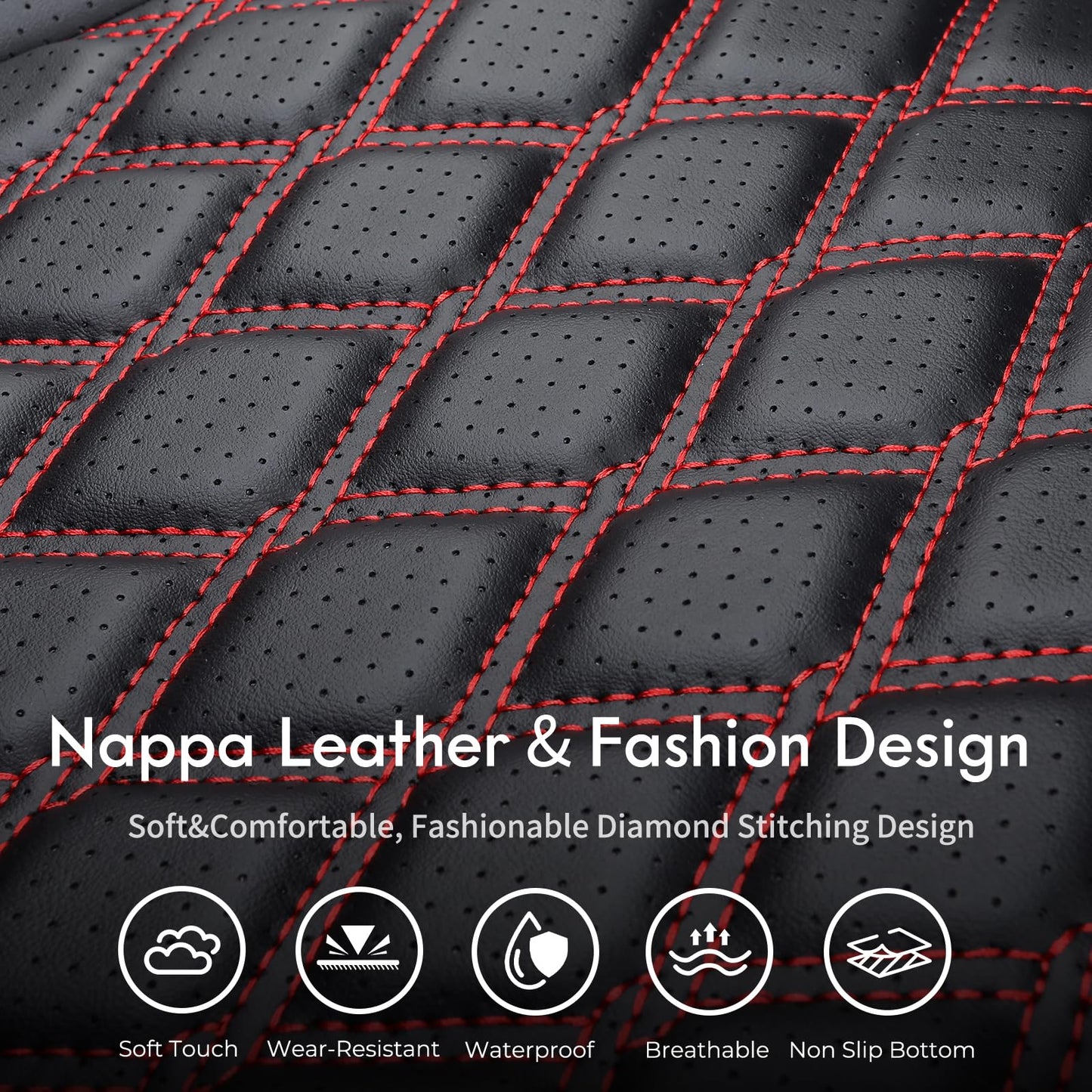 Huidasource Full Coverage F150 Seat Covers Cushion Protector Fit for 2015-2025 Ford F150 SuperCrew & 2017-2025 F250 F350 F450 Super Duty Crew Cab XL XLT Lariat King Ranch Platinum(Full Set/Black&Red)