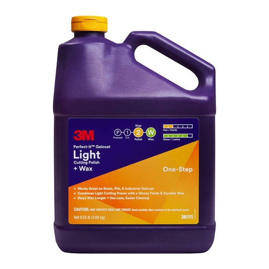 3M Perfect-It Gelcoat Light Cutting Polish + Wax, 36111, 1 Gallon, One-Step Process, Removes Scratches and Swirls, Light Oxidation Remover for Boats and RVs