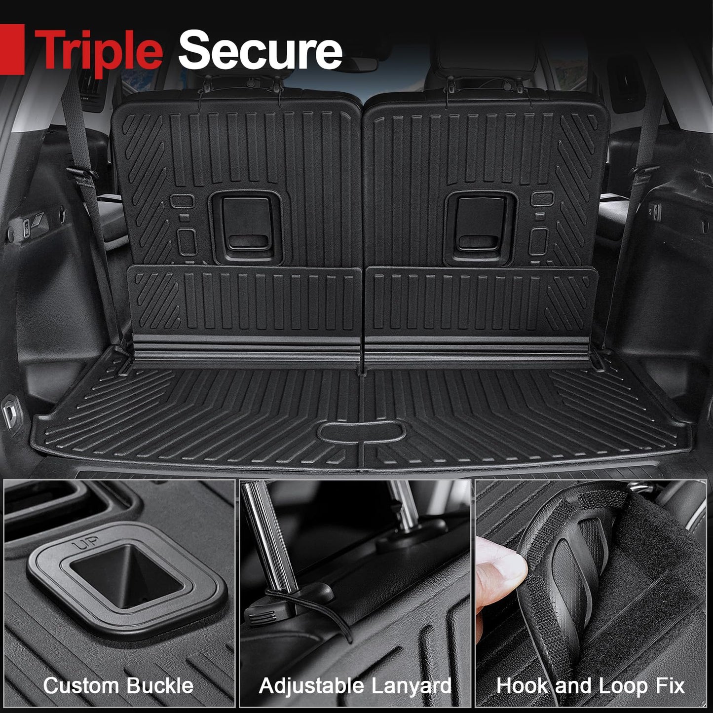 HOUCLEMIC Floor Mats for 2021-2025 Jeep Grand Cherokee L (6-Seater w/o Center Console), TPE Cargo Mat with Manual-Fold 3rd Row Seatback Cover & Door Sill Guards for 2025 Grand Cherokee L Accessories