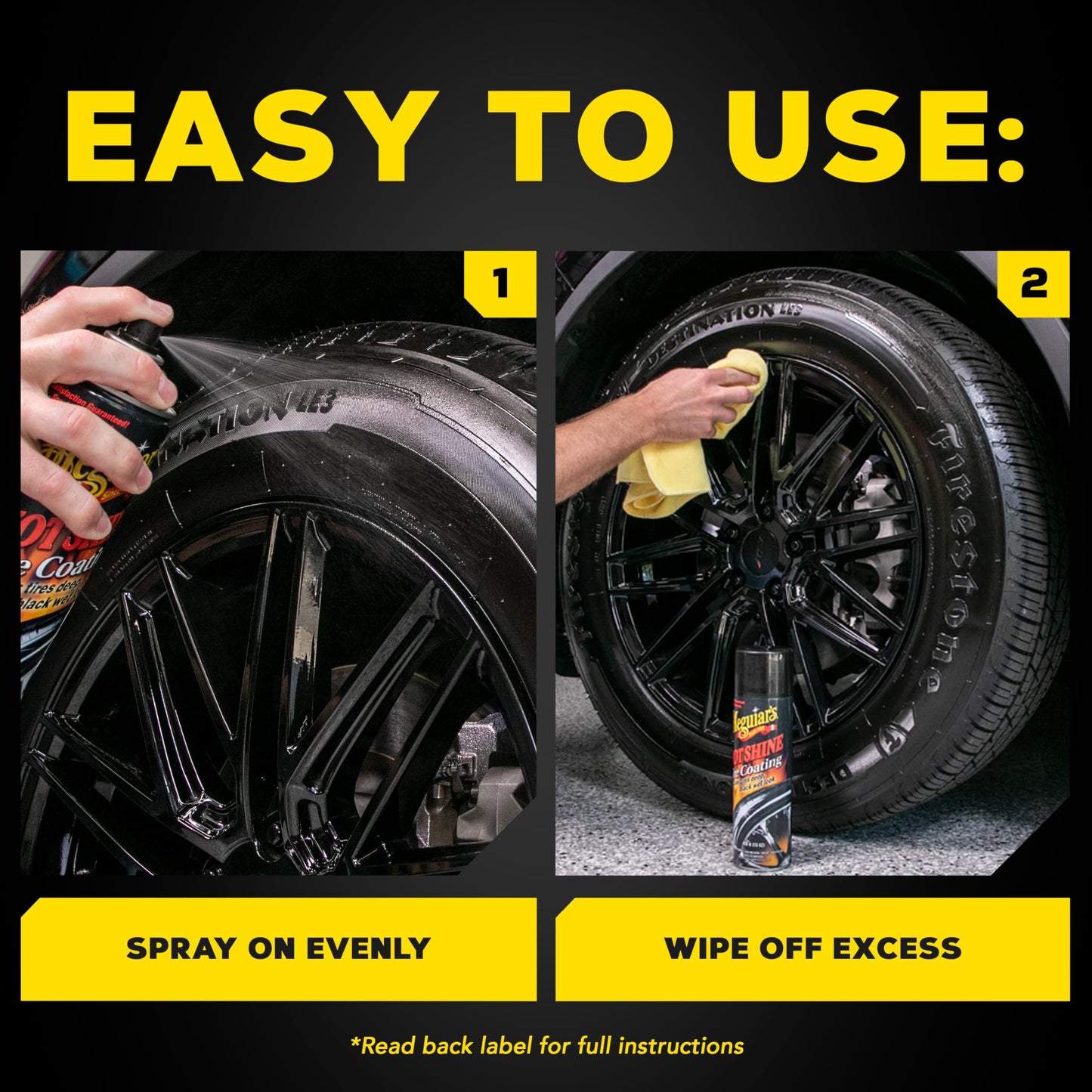 Meguiar's Hot Shine High Gloss Tire Coating, Give Tires a Deep Wet Shine and Long-Lasting Protection with an Advanced Self-Spreading Formula, 15 Oz Aerosol Spray Can