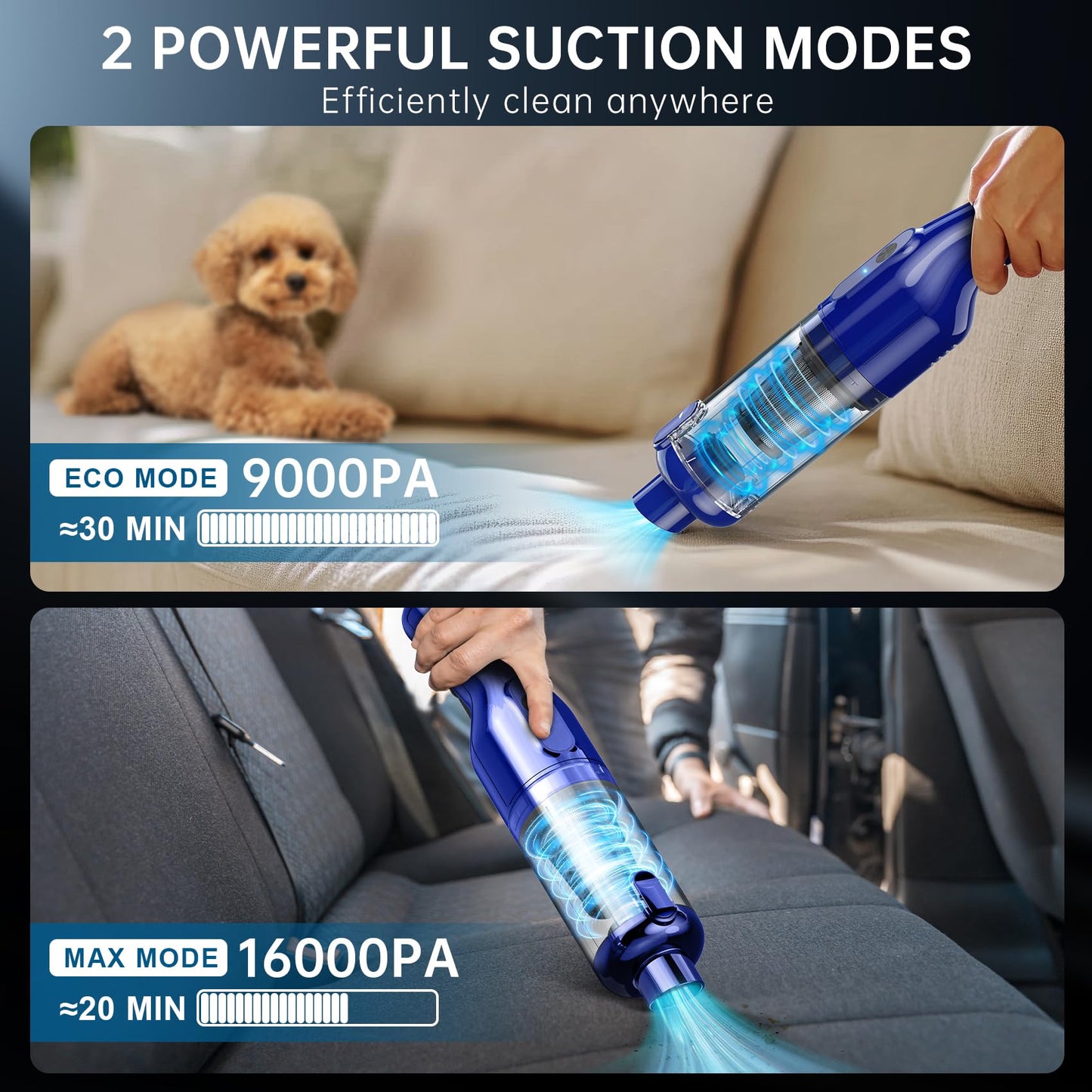 Handheld Vacuum Cordless, 16000Pa Powerful Suction, Lightweight at 1.3 lbs, Rechargeable Car Vacuum Cleaners for Home Office Car Pets with Brushless Motor, Multiple Accessories