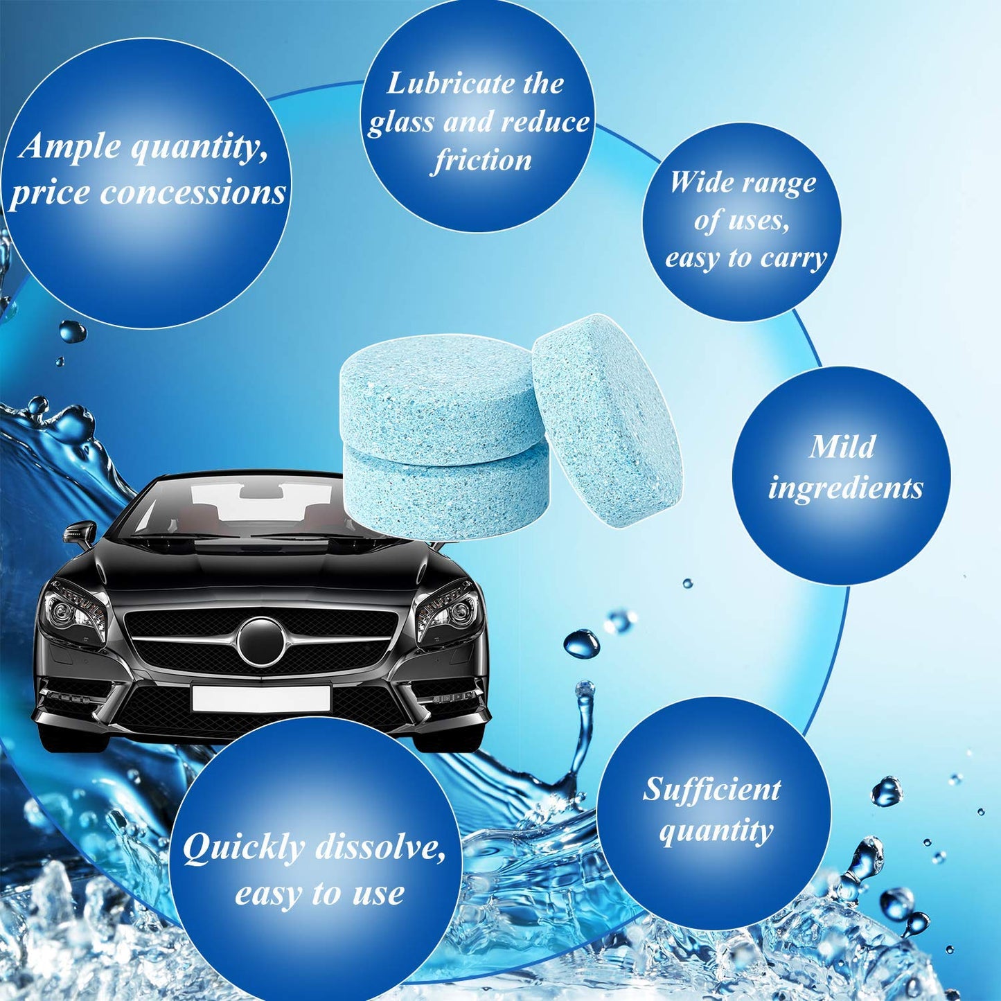 Boao 100 Pcs Car Windshield Washer Tablets Cleaning Washer Fluid Tablets Glass Concentrated Cleaner Windshield Wiper Fluid Solid Effervescent Remove Auto Glass Stains Clear Car Vision