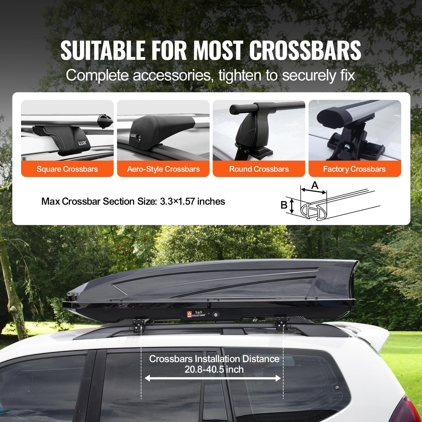 VEVOR Rooftop Cargo Carrier, 18 Cubic Feet Roof Cargo Box, ABS Hard Shell Roof Box, with Dual-Sided Opening and 2 Reinforced Straps, Aerodynamic, Suitable for most Crossbar, for Car, Wagon, SUV, Black