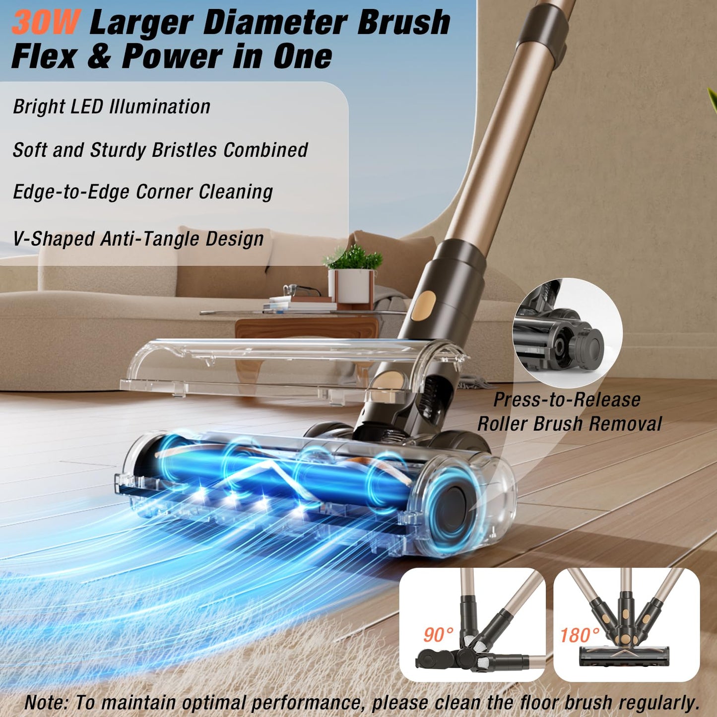 VBUOO Cordless Vacuum Cleaner, 580W 48KPA 70 Mins Vacuum Cleaners for Home, Self-Standing Stick Vacuum with Wall Mount Charge, Touch Screen, Ultra High-Power Brush for Pet Hair/Plush Carpet/All Floor