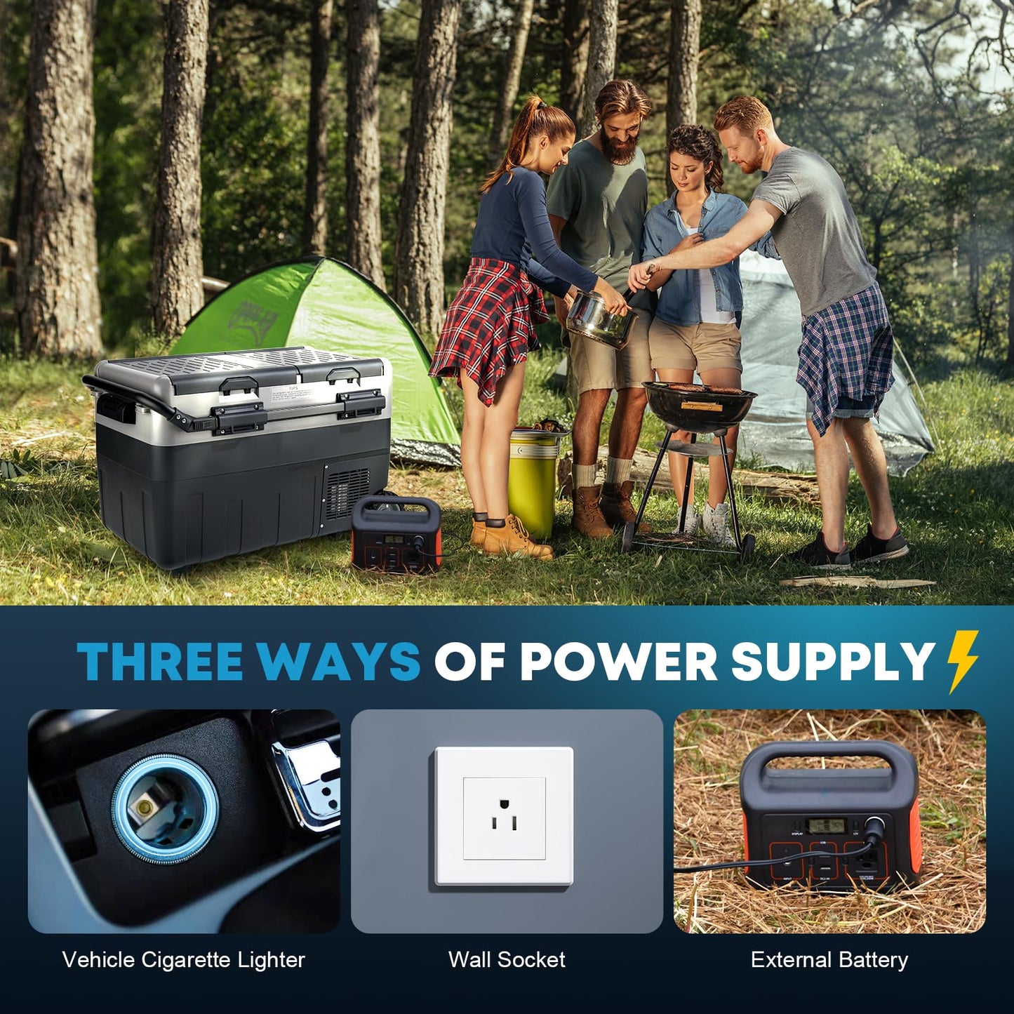 Kohree 12 Volt Car Refrigerator, 42 Quart (40L) Dual Zone Car Fridge, Portable Refrigerator Dual Door -4℉-68℉ Electric Cooler Portable Freezer 12/24V DC and 100-240V AC for RV, Camping, Travel