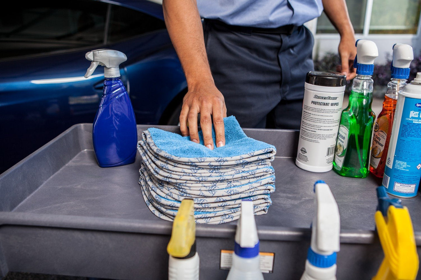 Detail Microfiber Car Towels Bulk (16" x 16") | 400 GSM | 80/20 Blend | Tagless | Soft Satin Piped Edges | All-Purpose Auto Detailing - Wax, Buff, Polish, Wash, Dry | Case of 144 (Blue)