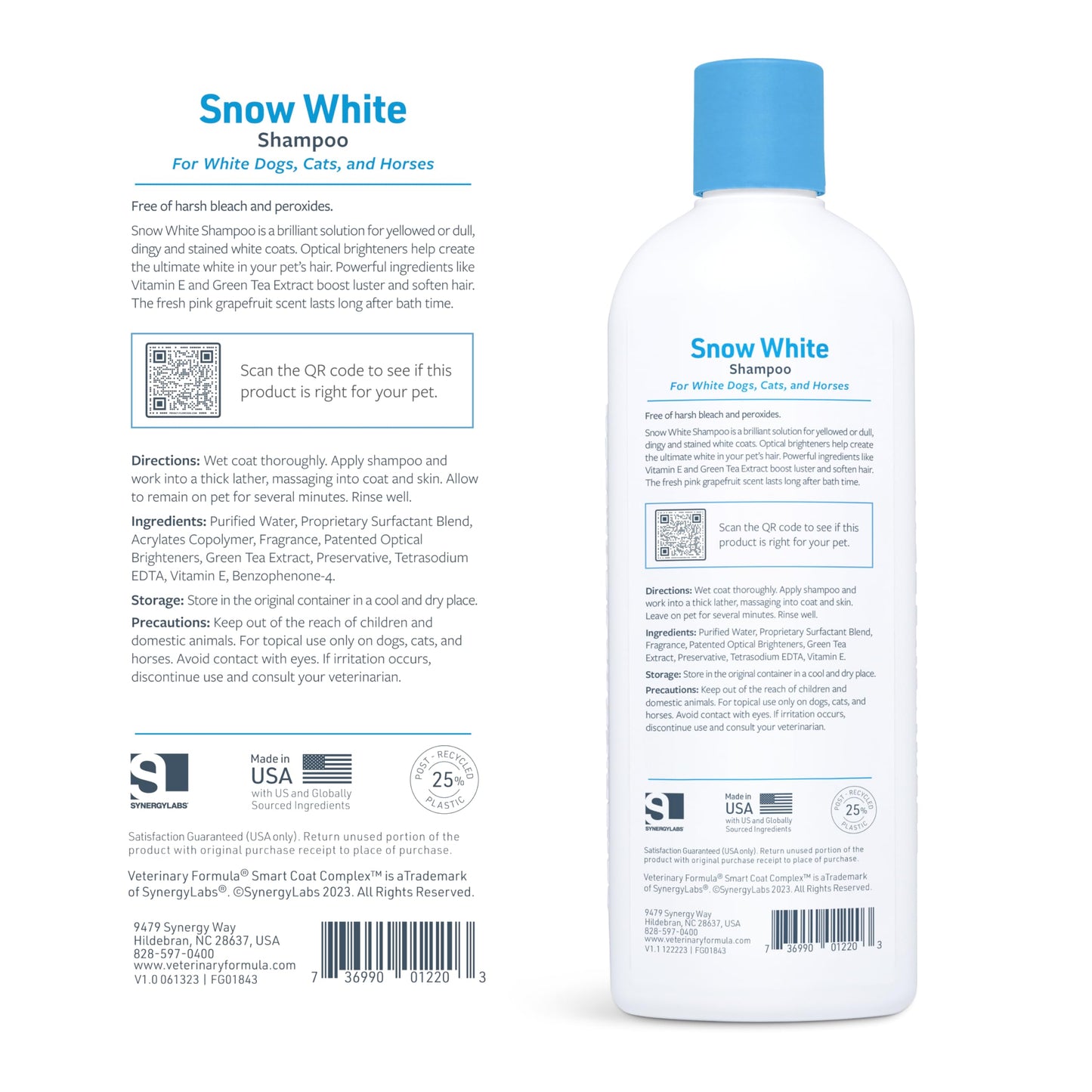 Veterinary Formula Smart Coat Complex Snow White Shampoo for Dogs and Cats, 17 Fl oz – Gently Remove Stains and Yellowing Without Bleach or Peroxide – Cleans, Deodorizes, and Brightens White Coats
