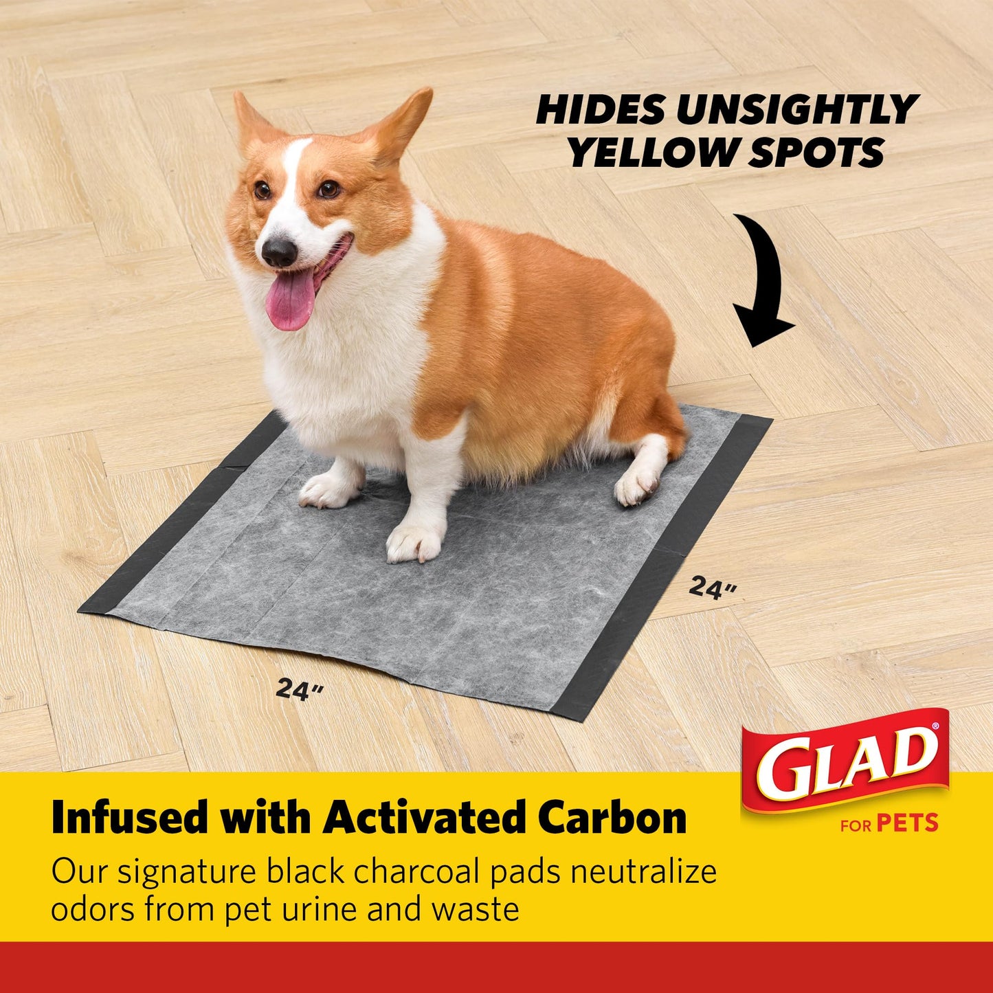 Glad for Pets XL Heavy Duty Activated Carbon Puppy Essentials Training Pads - Zero Odor, Ultra Absorbent Pads for Puppy Potty Training, Indoor Dog Potty, Pee Pads for Dogs, 24" x 24", 30 Count