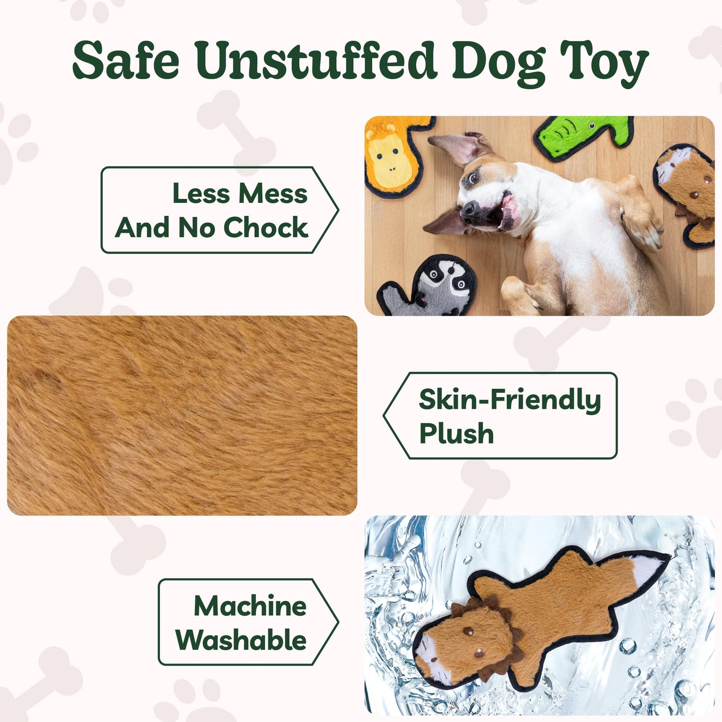 SHARLOVY No Stuffing Dog Toys Crinkle Squeaky, Long Lasting Chews for Aggressive, Durable Plush Dog Puppy Chew Toys for Teething, with 6 Tough Layers for Small Medium Large Breed