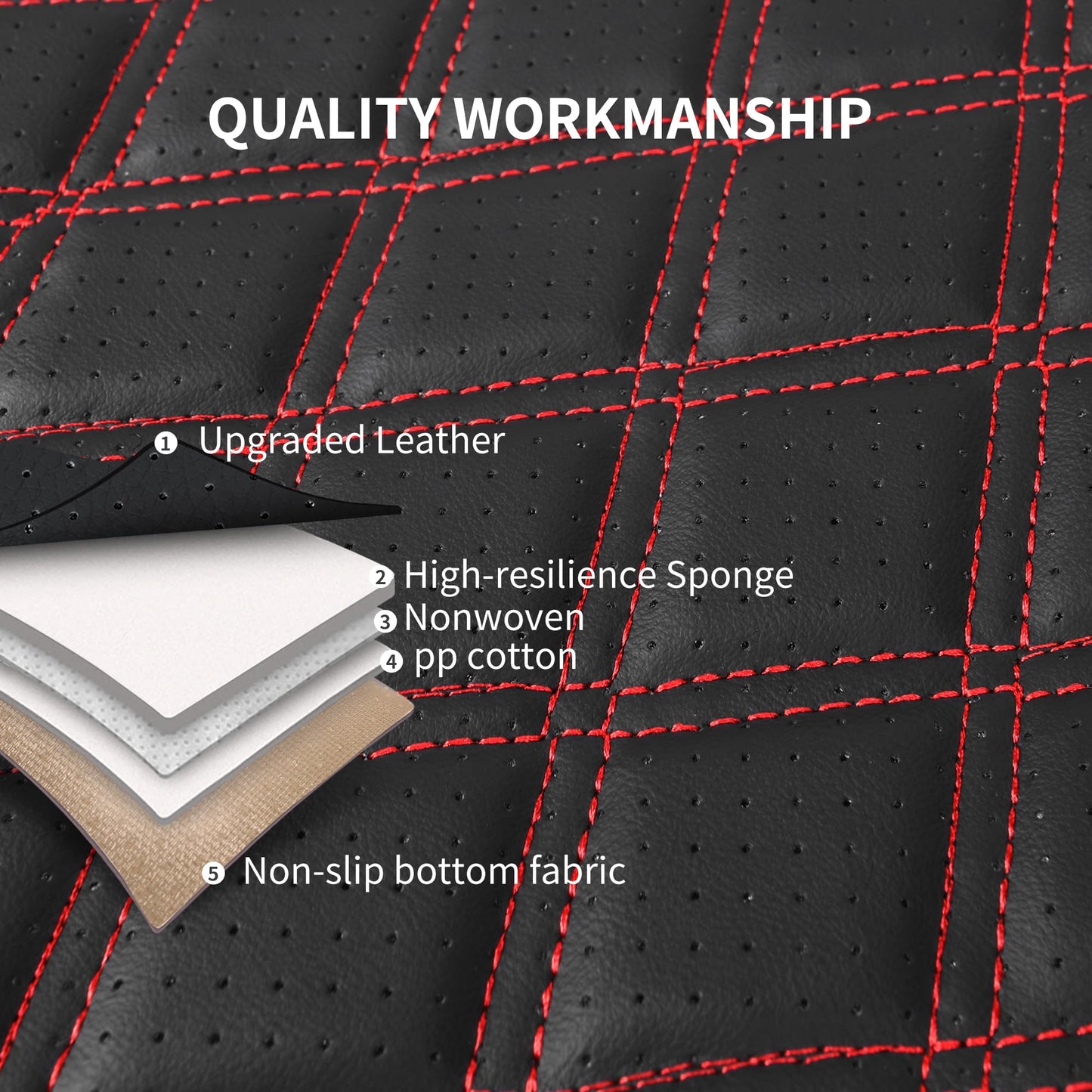 HChengkikz Car Seat Covers Full Set,Breathable and Waterproof Napa Leather Car Seat Cover,Interior Universal Fit for Cars,Sedans,SUVs,Vans,Trucks(Full Seat,Black+Red,N3)