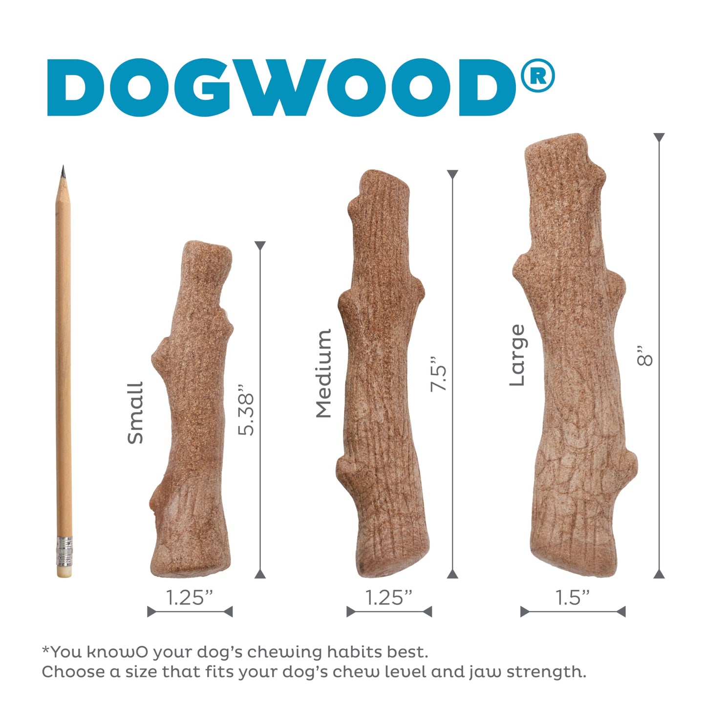Outward Hound Dogwood Wood Durable Dog Chew Toys, Real Wood & Calming Hemp, 2-Pack, Medium