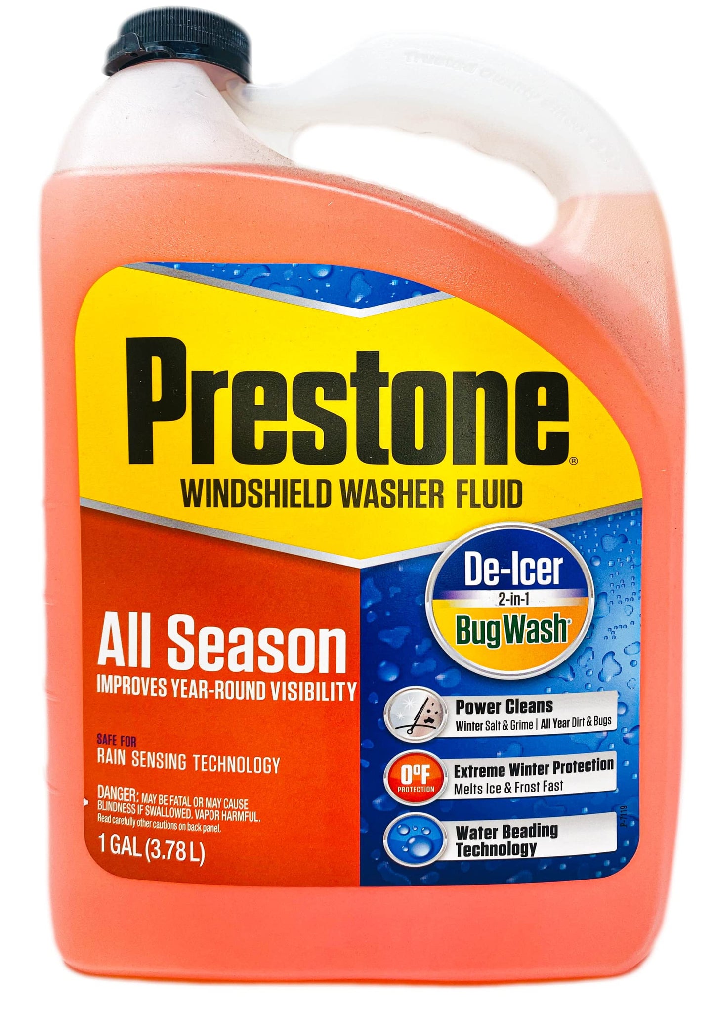 Prestone 2-in-1 All Season Year Round Windshield Washer Fluid 0 Degree (1 Gallon),Orange
