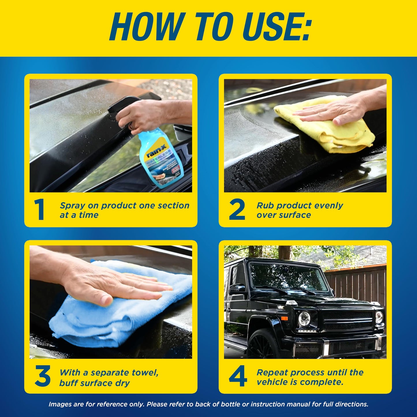 Rain-X 620143 Waterless Car Wash and Rain Repellent, 23 fl. oz. Rinseless Cleaner Spray for a Spot Free Finish, Perfect for Quick and Easy Detailing. Premium No Rinse for on the go Washing