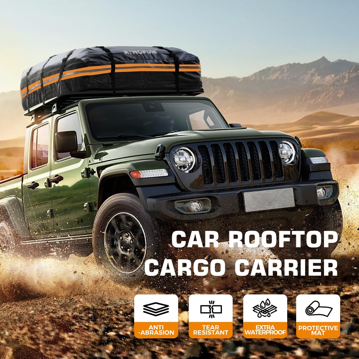 Kingfun Car Rooftop Cargo Carrier – Waterproof 20 Cubic Feet Car Roof Bag Fit All Vehicles with/Without Roof Racks, Includes Anti-Slip Mat, 8 Reinforced Straps & 6 Door Hooks, Luggage Locks