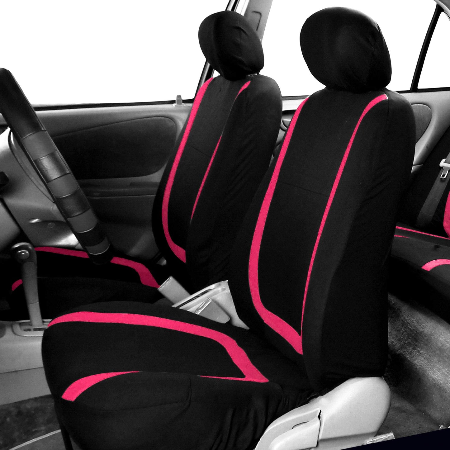FH Group Car Seat Covers Full Set Cloth - Universal Fit Washable Automotive Seat Covers, Low Back Front Seat Covers, Solid Back Seat Cover for SUV, Sedan and Van Pink