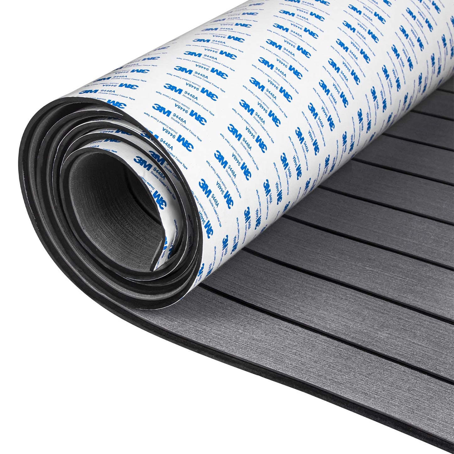 OCEANBROAD Self-Adhesive 96''x45.6'' Boat Flooring with 3M Adhesive Backing EVA Foam Boat Decking Faux Teak Marine Non-Slip Sheet for Jon Boats Yacht Helm Pad Floor, Dark Gray with Black Seam Lines