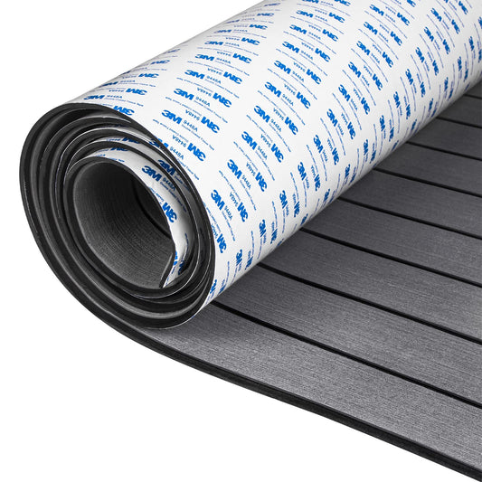OCEANBROAD Self-Adhesive 96''x45.6'' Boat Flooring with 3M Adhesive Backing EVA Foam Boat Decking Faux Teak Marine Non-Slip Sheet for Jon Boats Yacht Helm Pad Floor, Dark Gray with Black Seam Lines