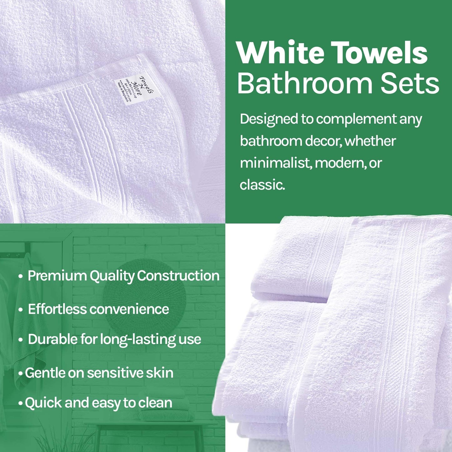 Towels N More 24x48 White Bath Towels - 60 Pack Premium Cotton, Lightweight Soft for Adults, Absorbent Set Ideal for Bathroom, Home, Spa, Hotels/Motels, & Gym Use