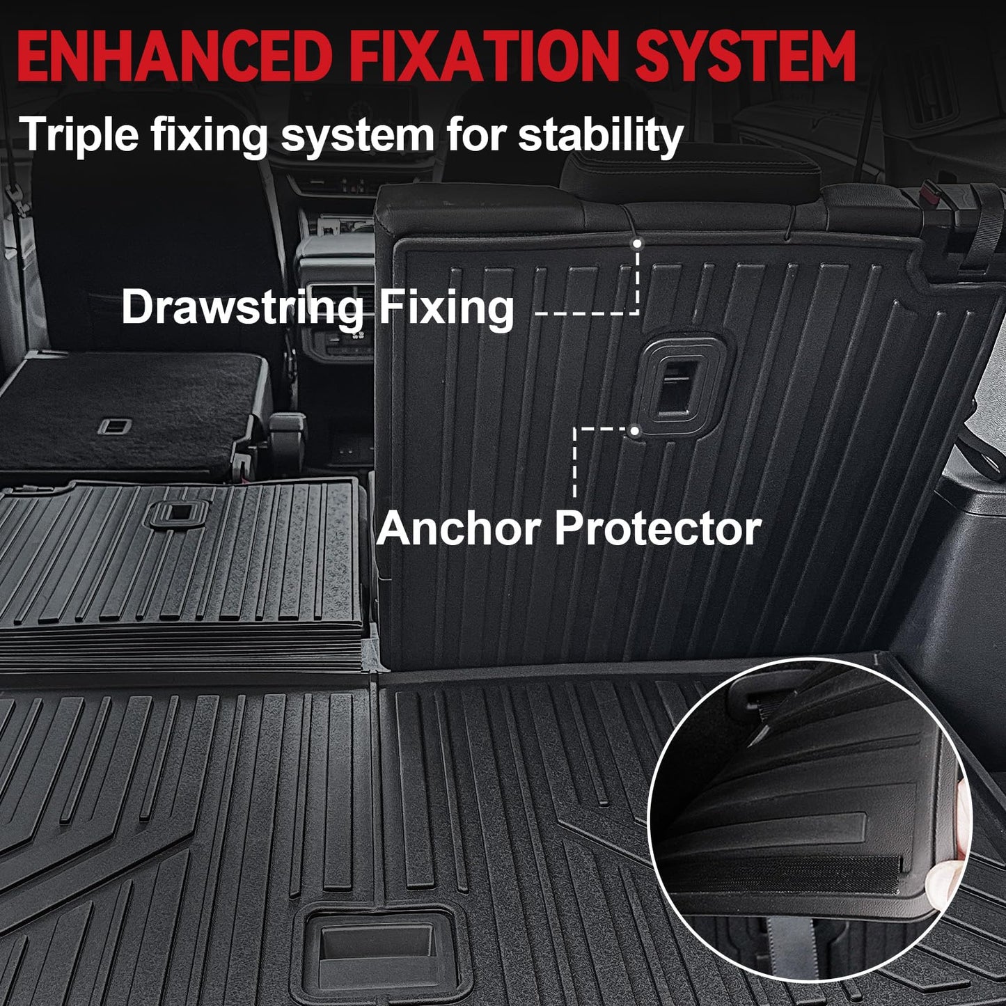 GALVAGNITE Floor Mats for 2018-2024 2025 Volkswagen VW Atlas 7 Seats(Not for Cross Sport), All Weather TPE Trunk Mat Cargo Liner with Backrest Mat for Atlas Accessories