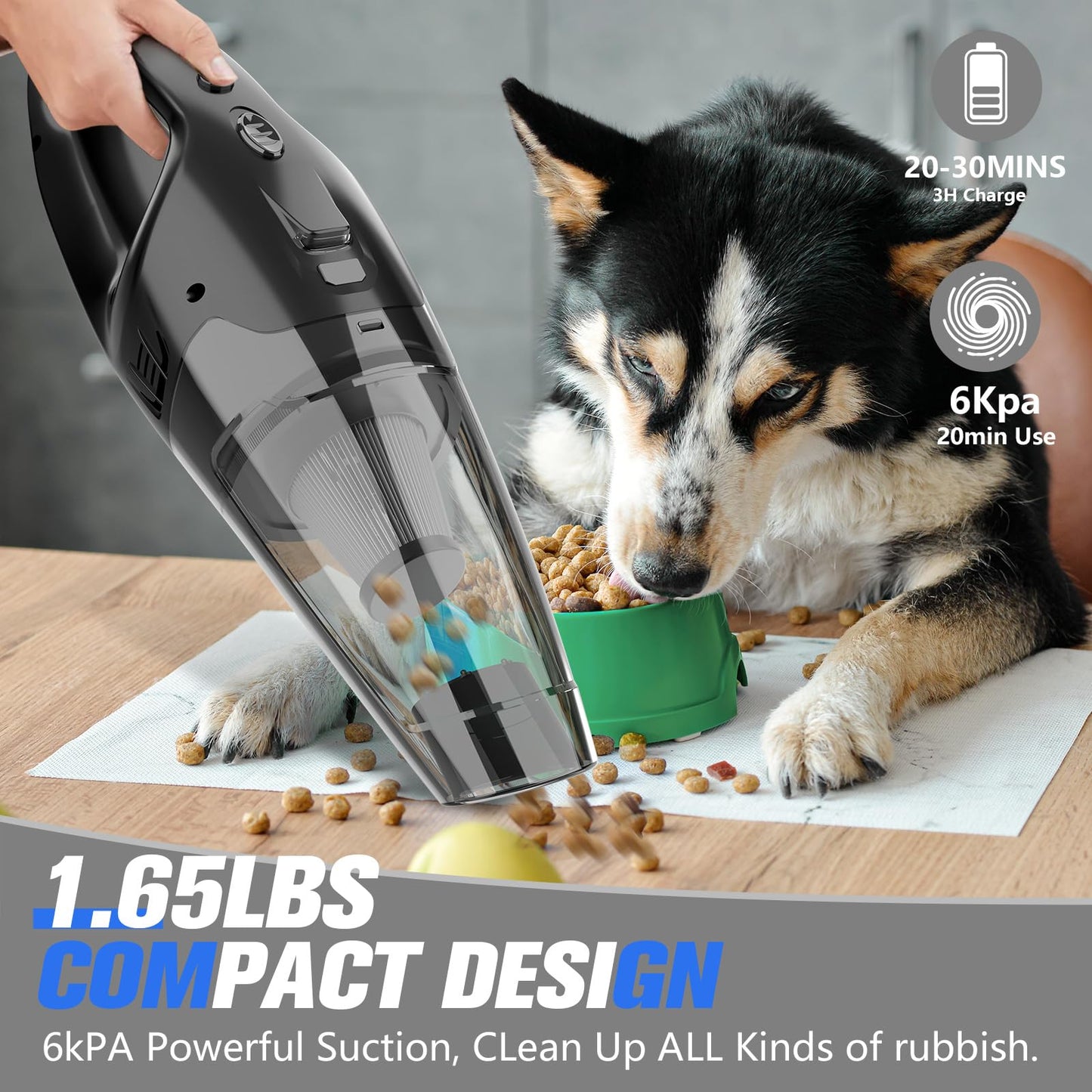 BSRCO Handheld Vacuum Cordless Rechargeable, Car Vacuum Cleaner with LED, USB Charge, 1.65LBs Hand Vacuum Cordless, for Car/Home/Pet