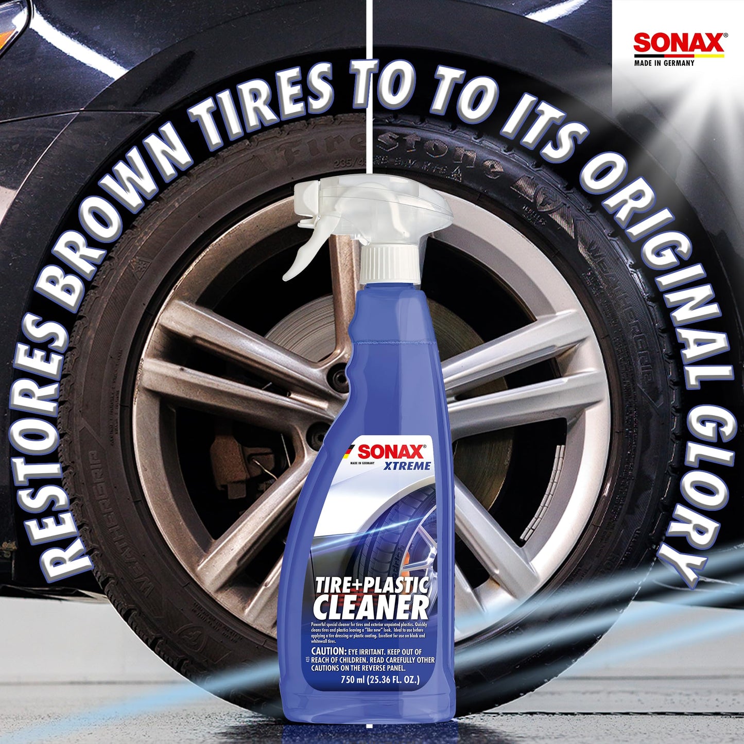 SONAX Tire Cleaner | Powerful Foaming Spray Removes Tire Grime, Brake Dust & Old Dressings | Safe on All Tires & Wheels | Deep Black Finish & Shine Enhancer | Professional Strength | 269400 | 750 ml