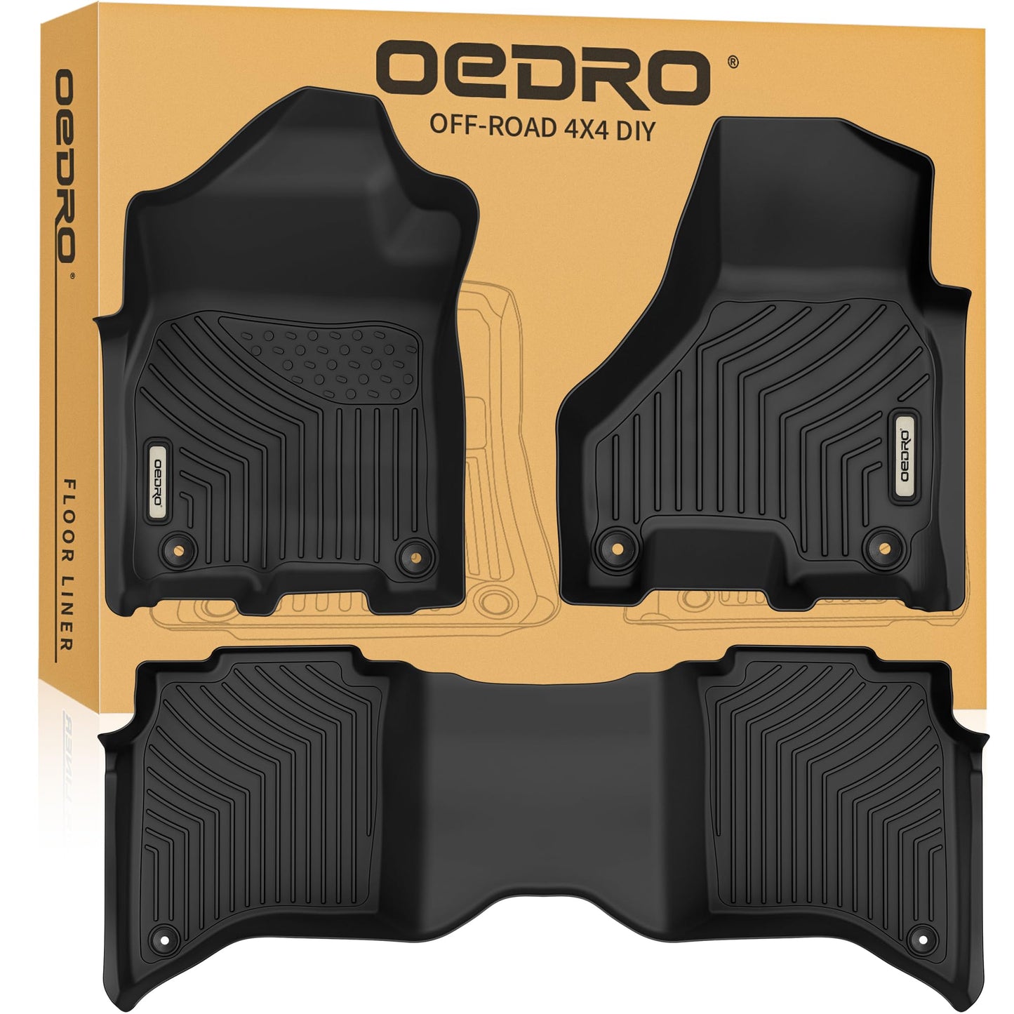 OEDRO Floor Mats Fit for 2019-2025 Ram 2500/3500 Crew Cab with 1st Row Bucket or Bench Seats, Custom Fit TPE All Weather Car Mats Includes 1st and 2nd Row