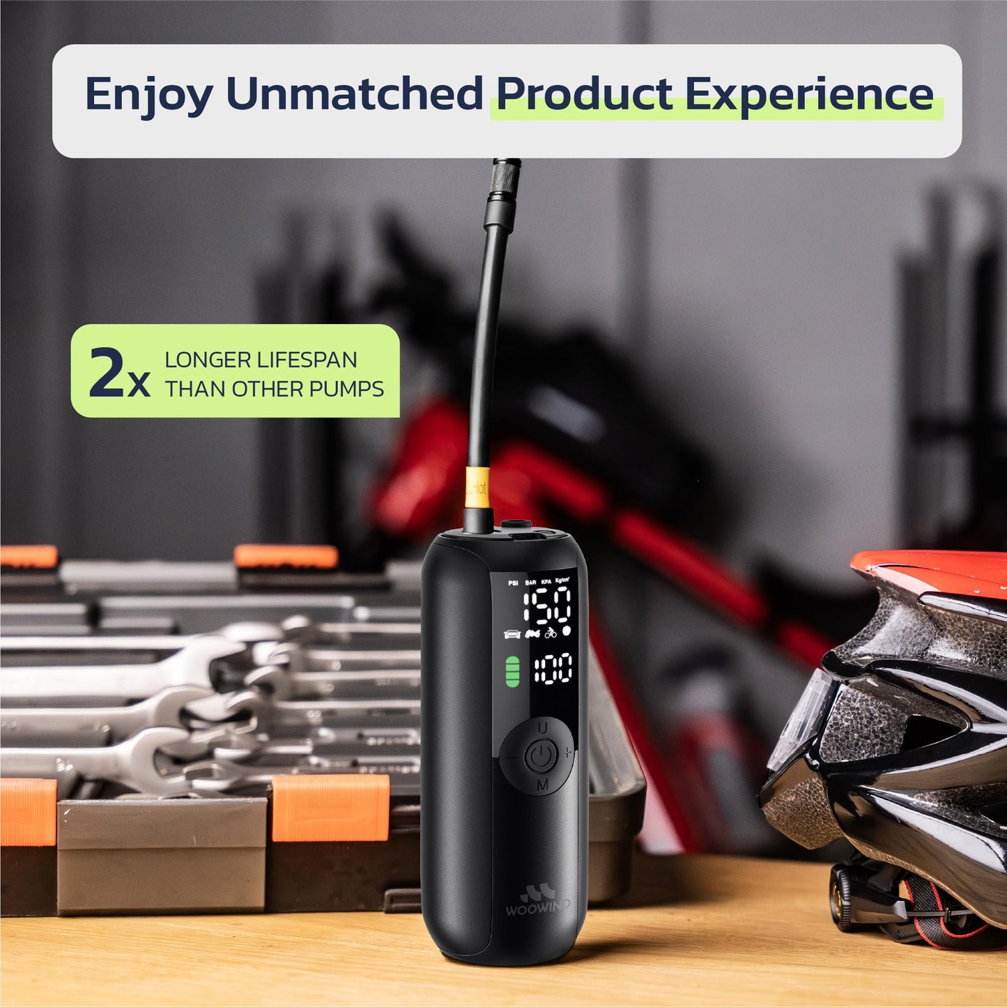 Woowind Tire Inflator Portable Air Compressor, Electric Bike Tire Pump with Gauge, Air Pump for Car Tires, 150PSI, Mobile Air Compressor for Car, Motorcycle