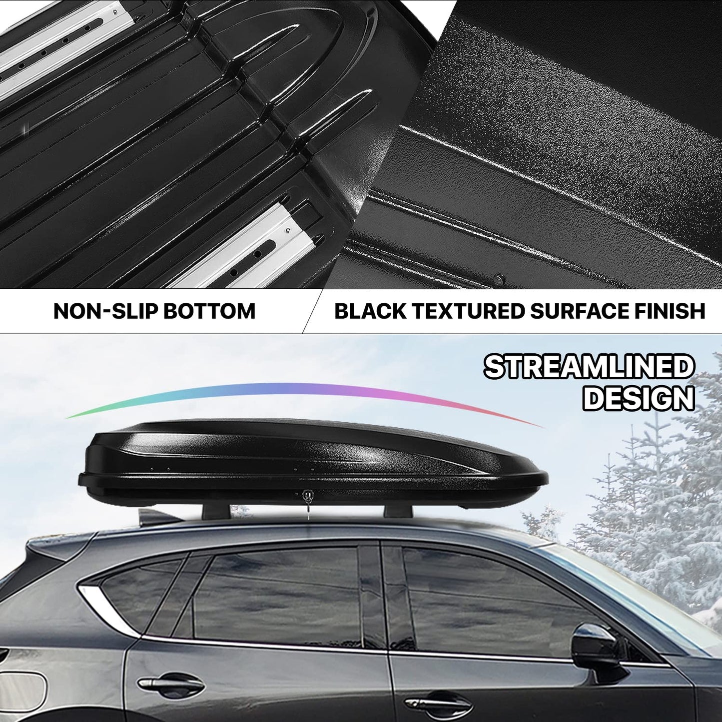 DNA MOTORING Extra Long XXL Rooftop Cargo Carrier Box Lockable Heavy Duty Car Top Storage Case w/Lock+Keys, 110Lb Capacity, 17 Cubic Ft.(Textured Black),PT-ZTL-8295-BK