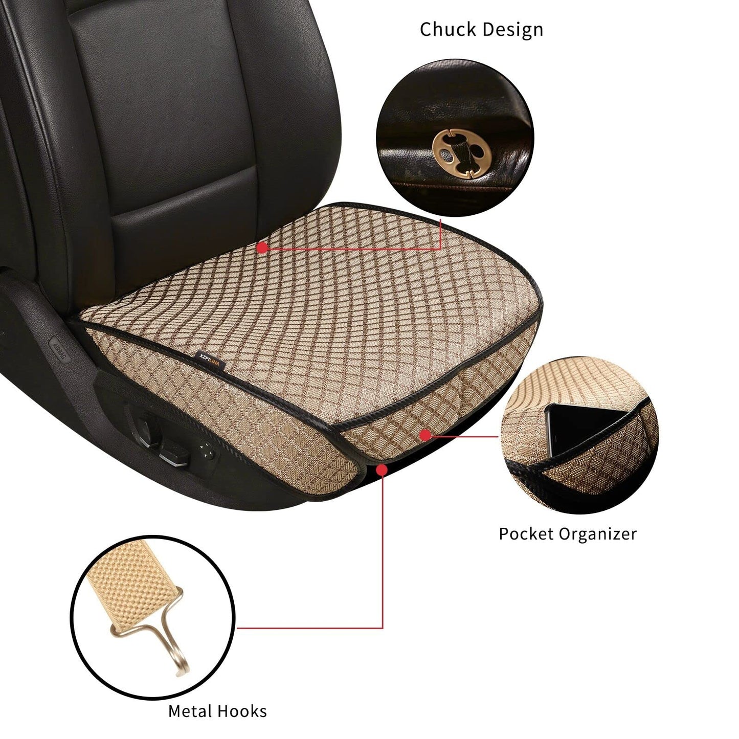 XZPILINA Summer Breathable Car Seat Cover,Include Front Bottom Car Seat Protector and Rear Bottom Car Seat Cover,Universal for Four Season(Beige,3PCS)