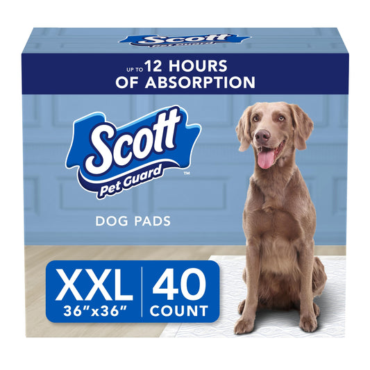 Scott Pet Guard Dog Pads - Extra Large Dog Training Pee Pads - Up to 12 Hour Absorbent Odor Control - Disposable - XXL - 36" x 36" - 40 Pack
