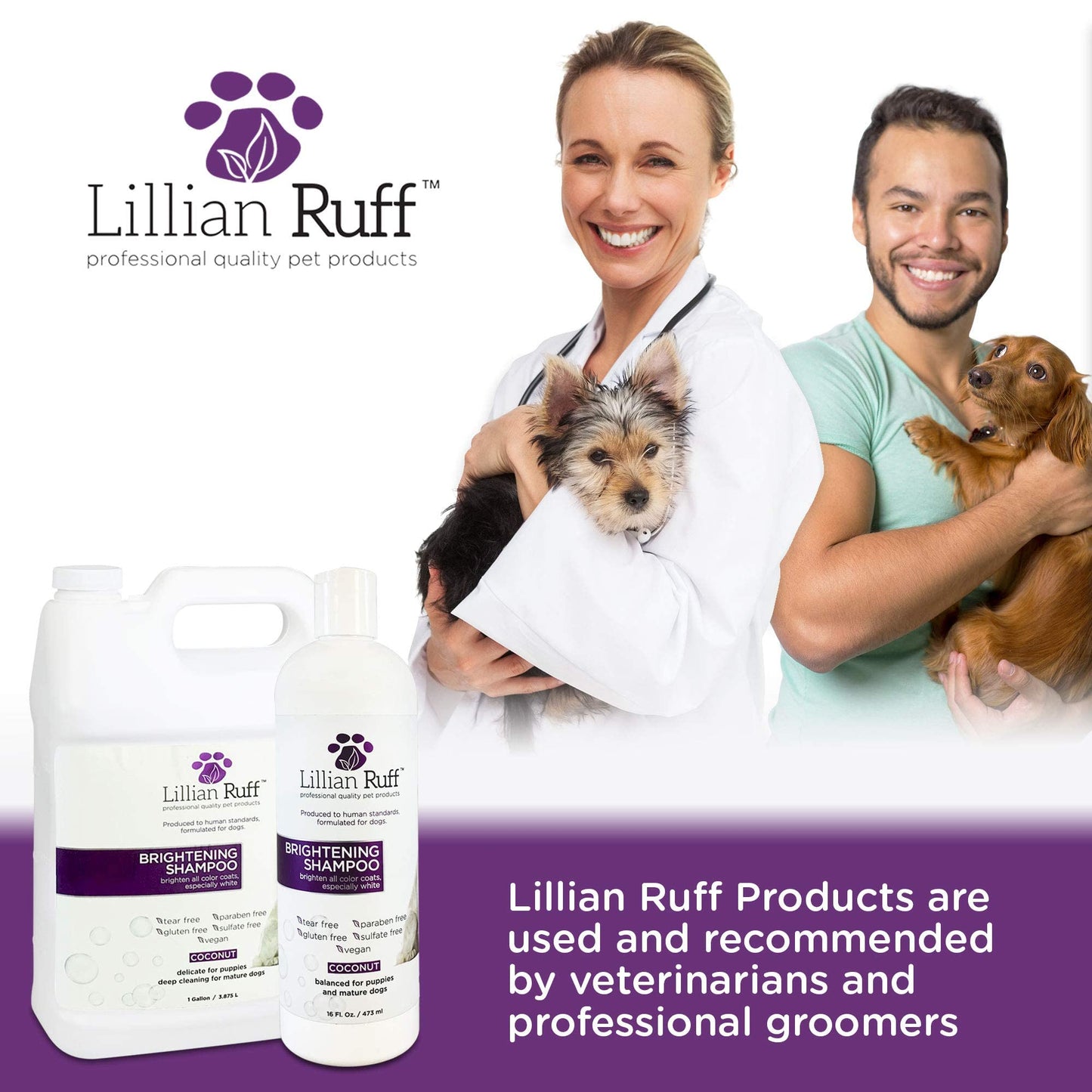 Lillian Ruff Ultra-Brightening Professional Whitening Shampoo for Dogs with Aloe & Coconut Oil for Dry Skin & Itch Relief - pH-Balanced Dog Whitening Shampoo Remove Stains, Yellowing, & Odor (16oz)