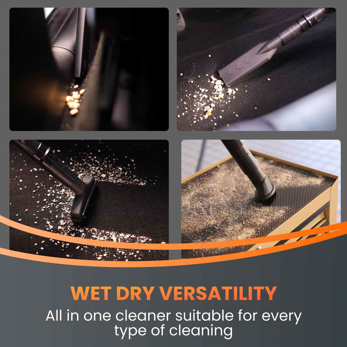 Giraffe Tools Grandstorm Wet Dry Vacuum Cleaner with 6 Nozzles, 30 FT Retractable Hose Wall Mounted Vacuum Cleaner for Car Detailing, Grey（No Remote Control Funtion）