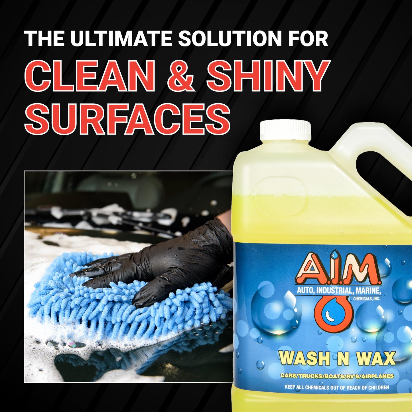 AIM Chemicals Wash N Wax Car Soap - pH neutral for cars, trucks, boats, and RVs. Protects wax and sealants. Use with foam cannon or hand wash. Ideal for detailing and cleaning supplies (AC WW5)